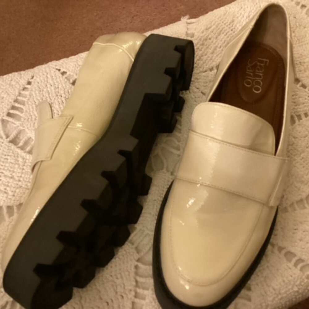 Patent Leather Loafers in cream and chocolate brown